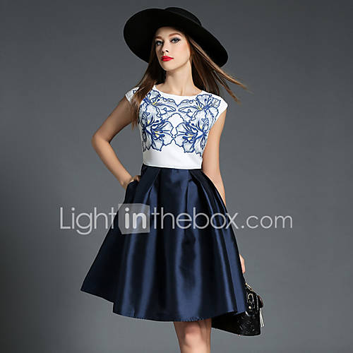 Image de BalanÃ§oire Robe Femme SoirÃ©e Sortie Vacances Vintage Chic de Rue SophistiquÃ©,Fleur Col Arrondi Au dessus du genou Sans Manches Polyester
