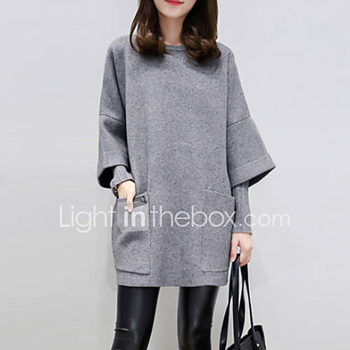 Image de Ample Robe Femme DÃ©contractÃ© / Quotidien Grandes Tailles simple,Couleur Pleine Col Ras du Cou Mini Manches Longues Rayonne Polyester