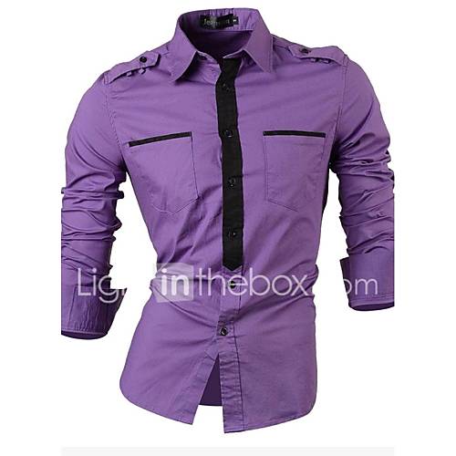 Hombre Simple / Tejido Oriental Formal / Trabajo Primavera Camisa,Cuello Mao Bloques Manga Larga Algodón Blanco / Gris / Morado Medio Hombre Simple / Tejido Oriental Formal / Trabajo Primavera Camisa,Cuello Mao Bloques Manga Larga Algodón Blanco / Gris / Morado Medio