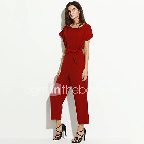 Women's Solid Blue / Red / Yellow Jumpsuits,Casual / Day / Cute Round