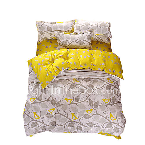 Mingjie Wonderful Grey and Yellow Leaves Bedding Sets 4PCS