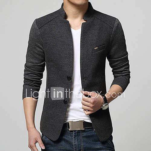 Image de Blazer Hommes,Couleur Pleine DÃ©contractÃ© / Quotidien / Grandes Tailles Vintage / simple Printemps / Automne Manches Longues MaoBleu /