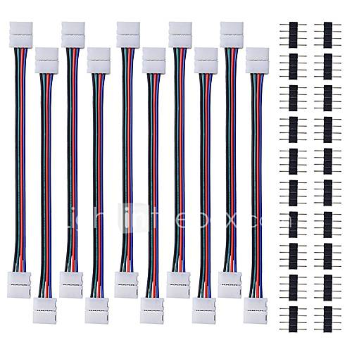 Image de 10pcs conduit 5050 bande de rgb connecteur de lumiÃ¨re 4 conducteurs 10 mm de large bande Ã  bande cavalier avec 20pcs connecteur mÃ¢le 4