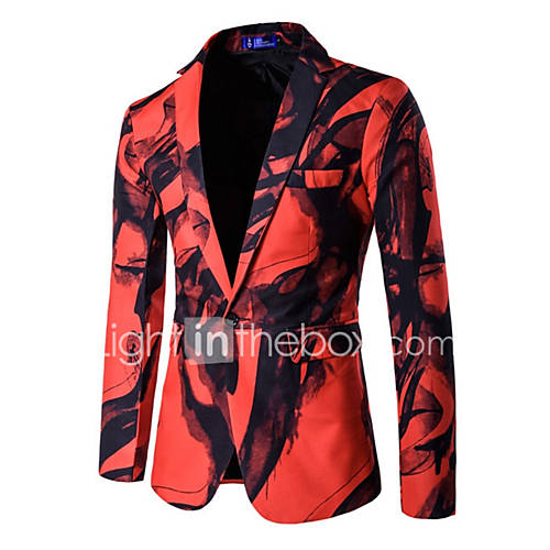 Image de Blazer Hommes,ImprimÃ© DÃ©contractÃ© / Quotidien / Grandes Tailles Chinoiserie Printemps / Automne Manches Longues Revers CrantÃ©Rouge /