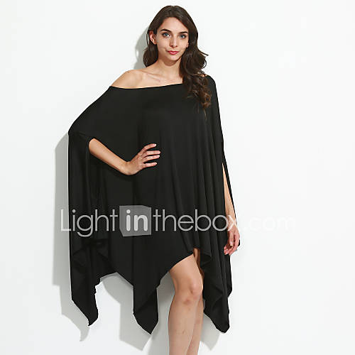 Image de Ample Robe Femme DÃ©contractÃ© / Quotidien Grandes Tailles simple,Couleur Pleine Col Arrondi AsymÃ©trique EtÃ© Taille Normale Elastique Moyen