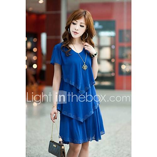Image de Ample Mousseline de Soie Robe Femme Grandes Tailles DÃ©contractÃ© / Quotidien Chic de Rue,Couleur Pleine Col Arrondi Au dessus du genou
