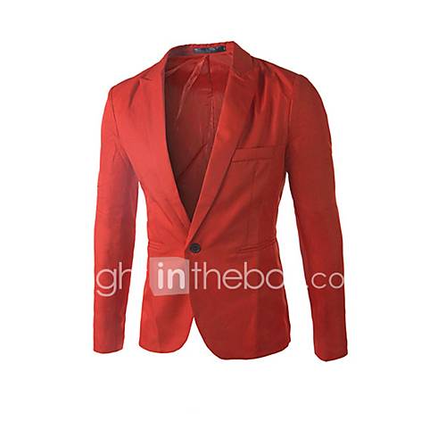 Image de Blazer Hommes,Couleur Pleine Travail SoirÃ©e / Cocktail Grandes Tailles simple Automne Hiver Manches Longues Col en UBleu Rose Rouge Blanc
