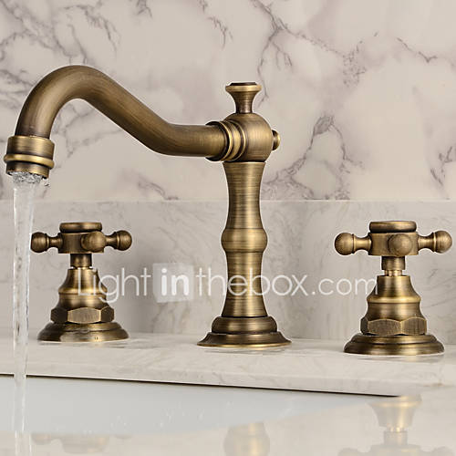 Image de Antique Diffusion large large spary with Soupape cÃ©ramique Deux poignÃ©es trois trous for Cuivre antique , Robinet lavabo