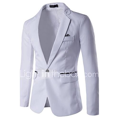 Image de Blazer Homme,Couleur Pleine DÃ©contractÃ© / Quotidien Travail simple Printemps Automne Manches longues Col en V Court Coton