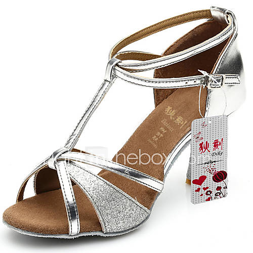 Image de Chaussures de danse(Noir Marron Argent Or) -Personnalisables-Talon PersonnalisÃ©-Satin Similicuir Paillette Brillante-Latine Salon