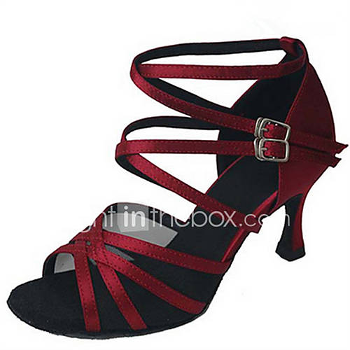 Image de Chaussures de danse(Noir LÃ©opard Rouge foncÃ© Amande) -Personnalisables-Talon PersonnalisÃ©-Satin Similicuir-Latines Jazz Salsa Chaussures