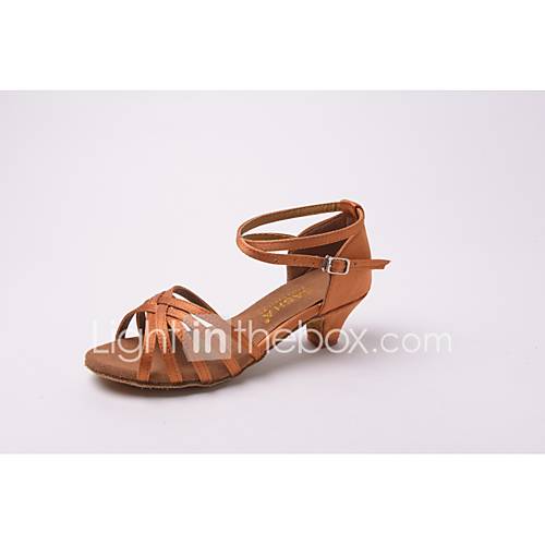 Image de Chaussures de danse(Noir Marron Or) -Personnalisables-Talon Bas-Satin Similicuir-Latines Salsa