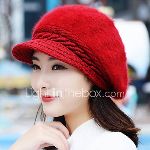 Image de automne et hiver fille bÃ©rets de couleur pure mode des cheveux de lapin casquette de baseball chaud tricot de laine