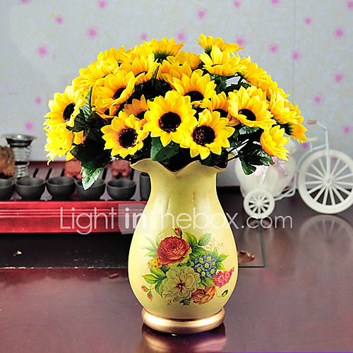 Image de 1 Une succursale Polyester Tournesols Fleur de Table Fleurs artificielles 7.5