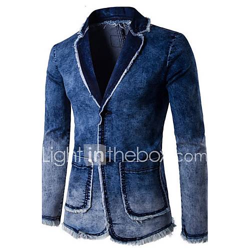 Image de Blazer Hommes,Couleur Pleine DÃ©contractÃ© / Quotidien simple Printemps Automne Manche Longues Col de Chemise Normal Coton Polyester Frange