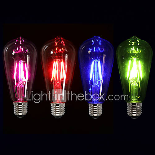 Image de 3W E26/E27 Ampoules Ã  Filament LED ST64 4 COB 300-400 lm Rose Rouge Bleu Vert K IntensitÃ© RÃ©glable DÃ©corative AC 100-240 V