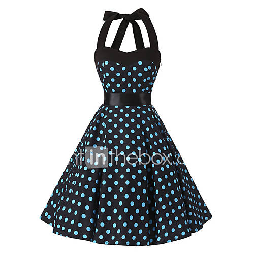Image de BalanÃ§oire Robe Femme DÃ©contractÃ© / Quotidien Vintage,Points Polka Licou Mi-long Sans Manches Coton Toutes les Saisons Taille NormaleNon