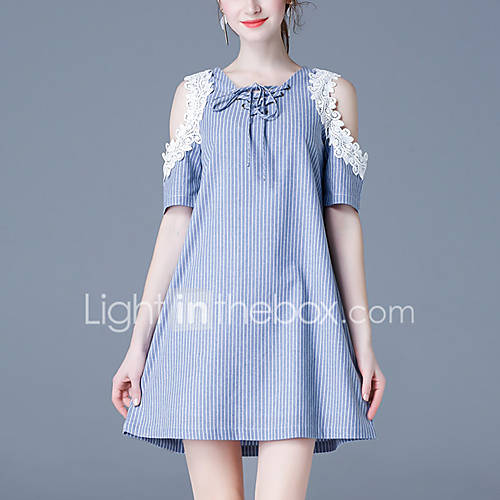 Image de Ample Robe Femme DÃ©contractÃ© / Quotidien Grandes Tailles Sexy Chic de Rue,RayÃ© Col en V Au dessus du genou Manches CourtesRayonne