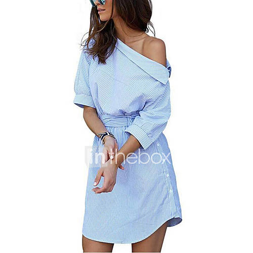 Image de Ample Gaine Robe Femme Sortie DÃ©contractÃ© / Quotidien Vacances Sexy simple Chic de Rue,RayÃ© Une Epaule AsymÃ©trique Polyester EtÃ©Taille