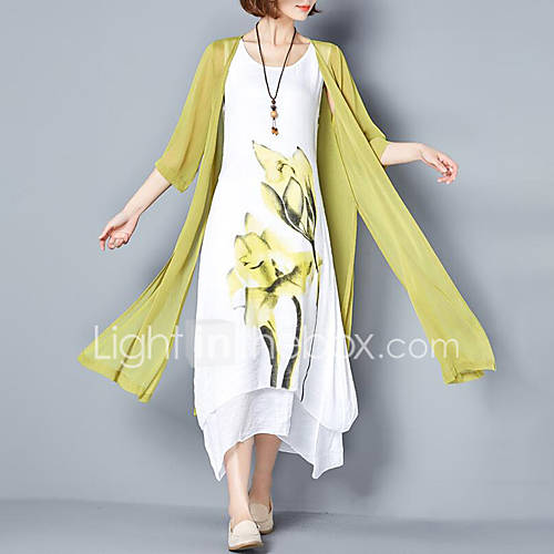 Image de Ample Robe Femme Sortie Grandes Tailles simple,Fleur Col Arrondi Maxi Coton EtÃ© Taille Normale Non Elastique Moyen