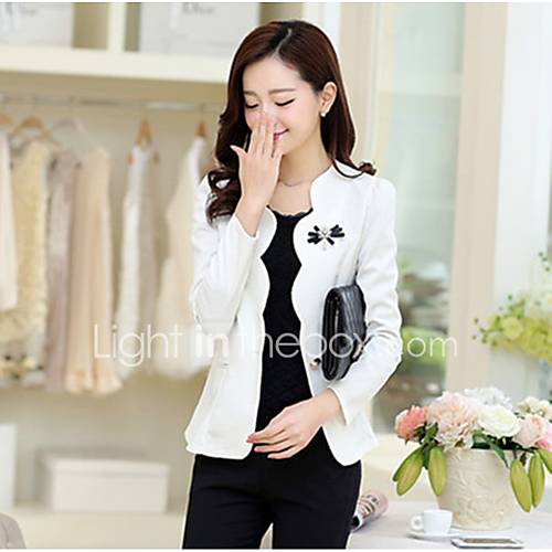 Image de Blazer Femme,Couleur Pleine Sortie DÃ©contractÃ© / Quotidien Mignon Printemps EtÃ© Manches longues Col en V Court Polyester