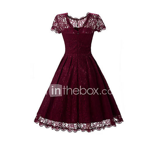 Image de BalanÃ§oire Robe Femme SoirÃ©e Travail Vintage SophistiquÃ©,Couleur Pleine Col Arrondi Au dessus du genou Manches Courtes Rayonne Polyester