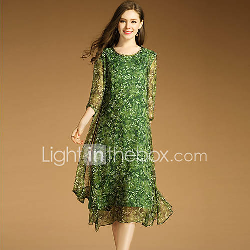 Image de BalanÃ§oire Robe Femme Sortie Grandes Tailles simple,ImprimÃ© Col Arrondi Midi Manches Â¾ Polyester Printemps EtÃ© Taille Normale