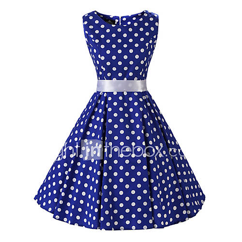 Image de BalanÃ§oire Robe Femme DÃ©contractÃ© / Quotidien Vintage,Points Polka Col Arrondi Mi-long Sans Manches Coton Toutes les SaisonsTaille
