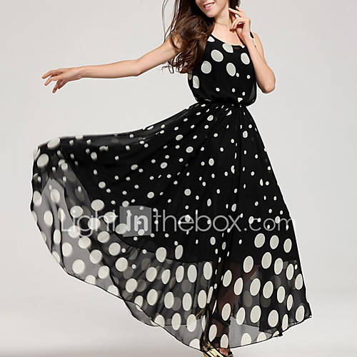 Image de BalanÃ§oire Robe Femme Grandes Tailles Plage simple,Points Polka Col Arrondi Maxi Sans Manches Acrylique EtÃ© Taille Normale Non Elastique