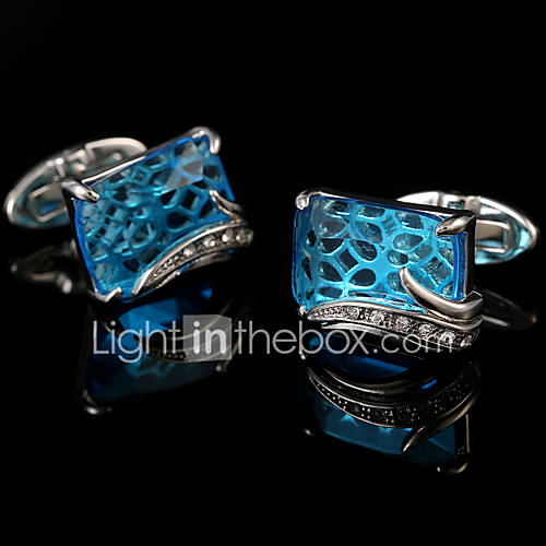 Image de Bouton de manchette Pince Cravate Pince Ã  cravate Cuivre Mode BoÃ®tes et sacs cadeaux Boutons de manchettes Argent Bleu 1 paire