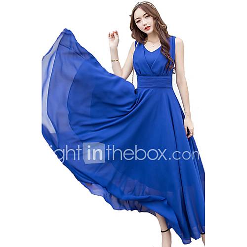 Image de BalanÃ§oire Robe Femme SoirÃ©e Vacances Grandes Tailles simple Punk & Gothique,Couleur Pleine Col en V Midi Sans Manches Rayonne Polyester