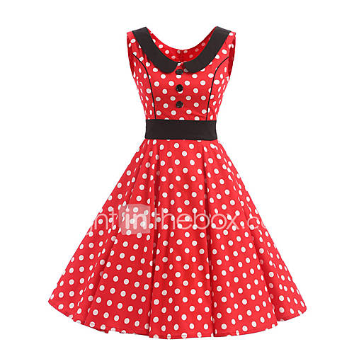 Image de BalanÃ§oire Robe Femme SoirÃ©e / Cocktail Vintage,Points Polka Col Arrondi Mi-long Sans Manches Coton Toutes les Saisons Taille NormaleNon
