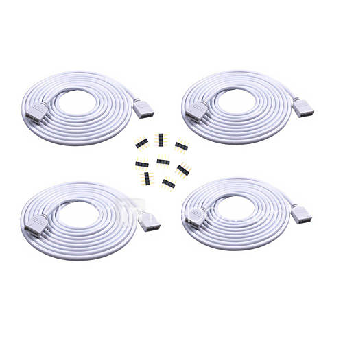 Image de CÃ¢ble d'extension 4pcs 2m de long connecteur femelle pour rgb 3528 5050 bande avec connecteurs 8pcs 4pin mÃ¢le