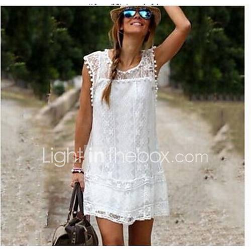 Image de Ample Robe Femme DÃ©contractÃ© / Quotidien simple,Couleur Pleine Col Arrondi Au dessus du genou Sans Manches Coton Printemps Taille Normale