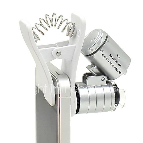 Image de 60x zoom led clip-type loupe microscope bijoux magnifier bijoux loupe loupe micro lentille pour tÃ©lÃ©phones portables universels