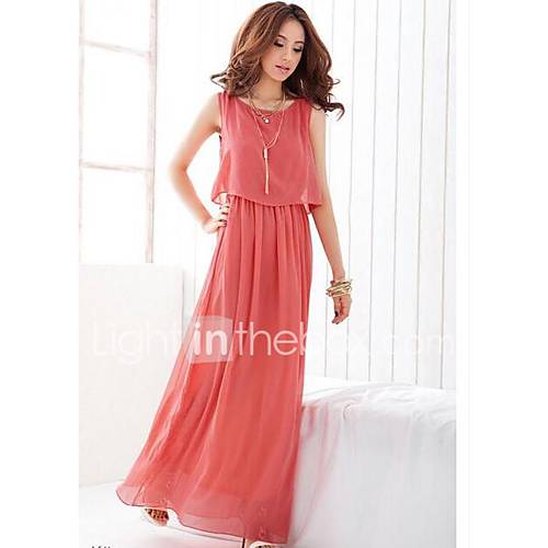 Image de BalanÃ§oire Robe Femme Mignon,Couleur Pleine Col en V Maxi Sans Manches Polyester EtÃ© Taille Haute Micro-Ã©lastique Moyen