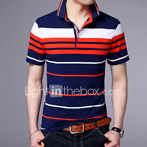 Hombre Simple Diario Polo,Cuello Camisero A Rayas Manga Corta Algodón Hombre Simple Diario Polo,Cuello Camisero A Rayas Manga Corta Algodón