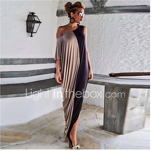 Image de BalanÃ§oire Robe Femme Sortie Couleur Pleine Epaules DÃ©nudÃ©es Maxi Soie EtÃ© Taille Haute Micro-Ã©lastique Fin
