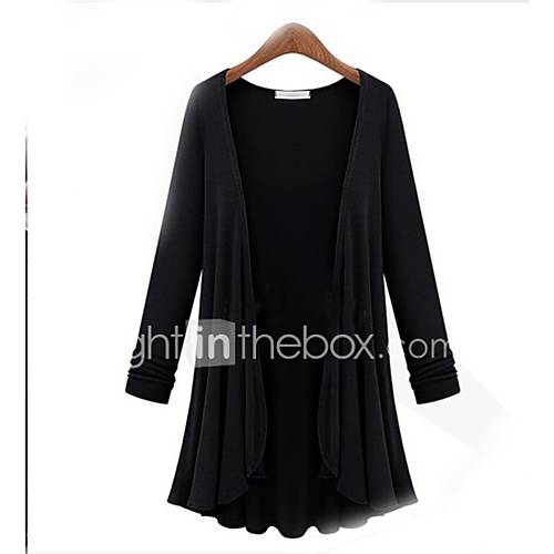 Image de Cardigan Femme Grandes Tailles DÃ©contractÃ© / Quotidien simple,Couleur Pleine Col Arrondi Manches Longues Coton Automne Fin Elastique