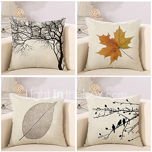 Image de 4 pcs Coton/Lin Housse de coussin Taie d'oreiller,arbres/Feuilles NouveautÃ© ClassiqueClassique RÃ©tro Traditionnel/Classique Euro
