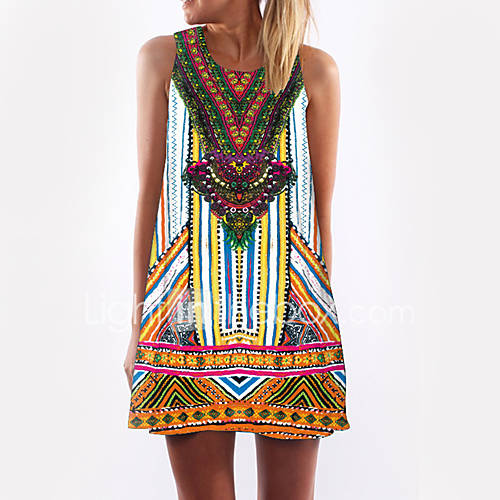 Image de Ample Robe Femme Vacances Sortie DÃ©contractÃ© / Quotidien simple Mignon Chic de Rue,3D Print Col Arrondi Au dessus du genou Sans Manches