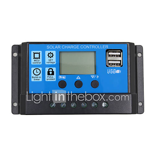 Image de 24v 12v auto panneau solaire contrÃ´leur de charge de la batterie 30a pwm lcd affichage rÃ©gulateur de collecteur solaire avec double sortie