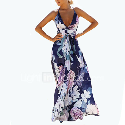 Image de BalanÃ§oire Robe Femme Plage Sexy BohÃ¨me,Fleur A Bretelles Maxi Sans Manches Mousseline de soie EtÃ© Taille Normale Non Elastique Moyen