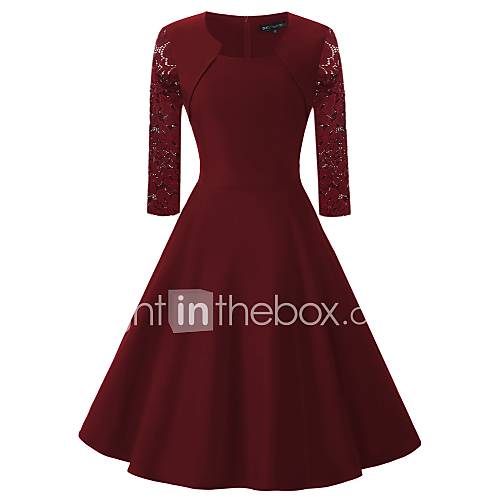 Image de BalanÃ§oire Robe Femme SoirÃ©e Sortie DÃ©contractÃ© / Quotidien Vintage simple Chic de Rue,Couleur Pleine Col CarrÃ© Mi-long Demi ManchesCoton