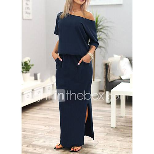 Image de Ample Robe Femme Sortie DÃ©contractÃ© / Quotidien Sexy simple Chic de Rue,Couleur Pleine simple Epaules DÃ©nudÃ©es Maxi Demi Manches Polyester