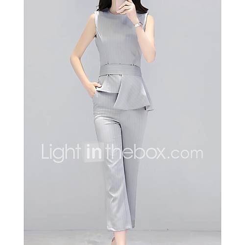 Image de Blazer Pantalon Costumes Femme,Couleur Pleine DÃ©contractÃ© simple EtÃ© Sans Manches Col Arrondi non Ã©lastique