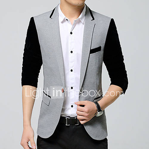 Image de Blazer Homme,Couleur Pleine DÃ©contractÃ© / Quotidien Travail simple RÃ©tro Printemps/Automne Manches longues Col de Chemise NormalCoton