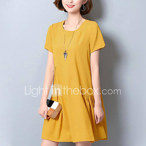 Image de Ample Robe Femme Grandes Tailles Chic de Rue,Couleur Pleine Col Arrondi Au dessus du genou Manches Courtes Coton EtÃ© Taille Normale