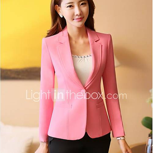 Image de Blazer Femme,Couleur Pleine DÃ©contractÃ© / Quotidien simple Printemps Manches longues Revers CrantÃ© Court Polyester