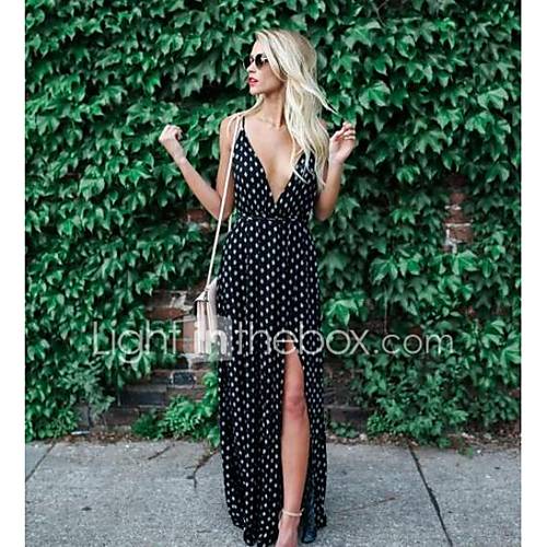 Image de Ample Robe Femme DÃ©contractÃ© / Quotidien Fleur V Profond Maxi Manches Longues Autres EtÃ© Taille Normale Micro-Ã©lastique Moyen